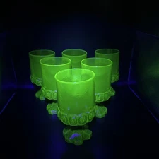 Goblet Set Of 6 Tiffin Franciscan Madeira Citron Green Uranium Glass Footed 5.5”