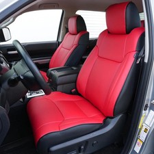 Kustom Seat Covers Black W All Red Front Face Leather For Toyota Tundra 14-2021 Kustom Seat Covers Black W All Red Front Face Leather For Toyota Tundra 14-2021