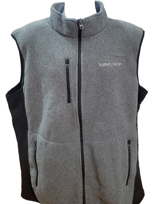 Port Authority Vest Men 2XL Gray Fleece Zip Pockets Outdoors Sunpower Logo NWOT