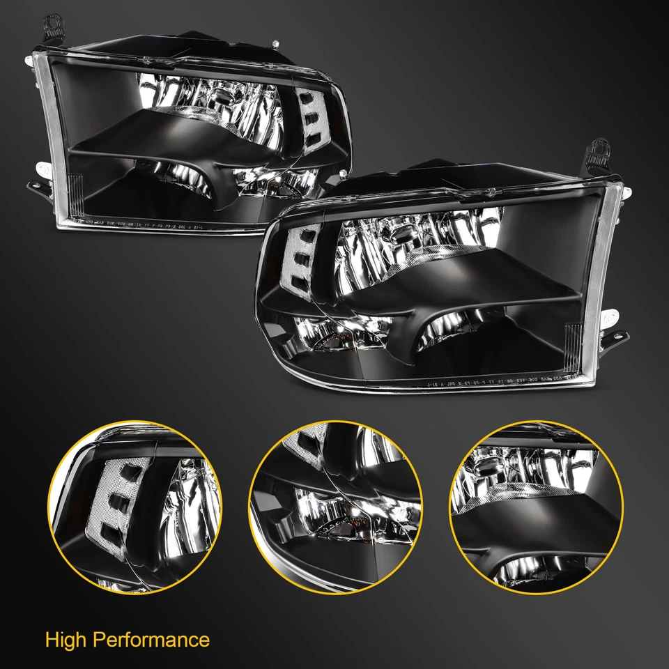 Conjunto de faros negros para Dodge Ram 1500-4500 2009-2018 carcasa faros Foto 2 de 4
