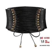 Womens PU Leather Belt High Waist Cincher Belt Corsets for Xxl 35"-40" Black