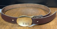 Thick Burgundy Leather Belt Solid Brass Bkl Sz 24 7/8  Wide Read Desc