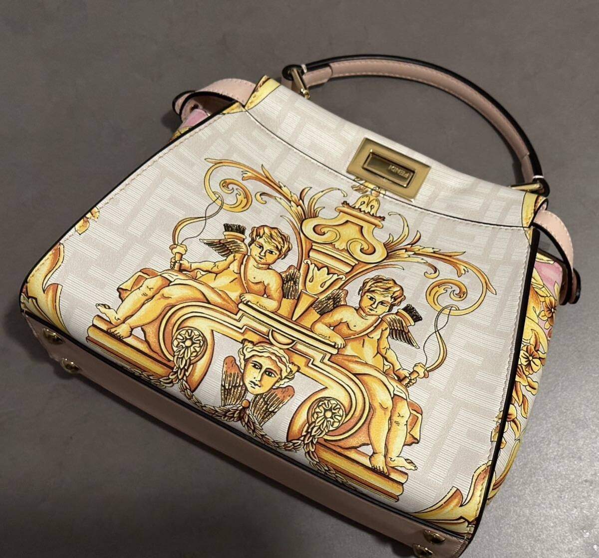 Fendi × Versace Fendace Mini Peekaboo Pink Yellow Beige Leather