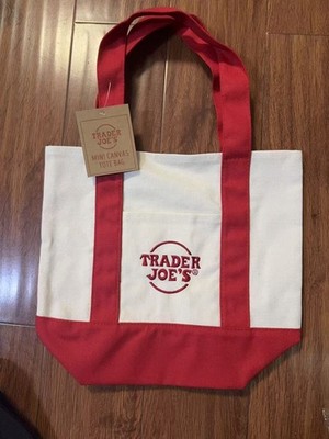 TRADER JOE'S MINI CANVAS BAG HEAVY COTTON REUSABLE SHOPPING BAG MINI RED