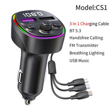 Bluetooth 5.0 FM Transmitter Car MP3 Player PD Fast Charger USB-C Cable QC3.0