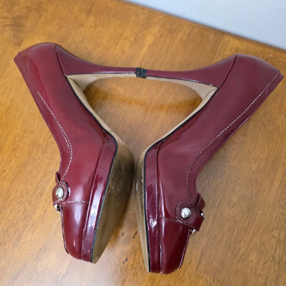 Casa Blanca Mercado Negro Tacones Cuero Borgoña Cadena Plateada Acento 6.5M Foto 4 de 4