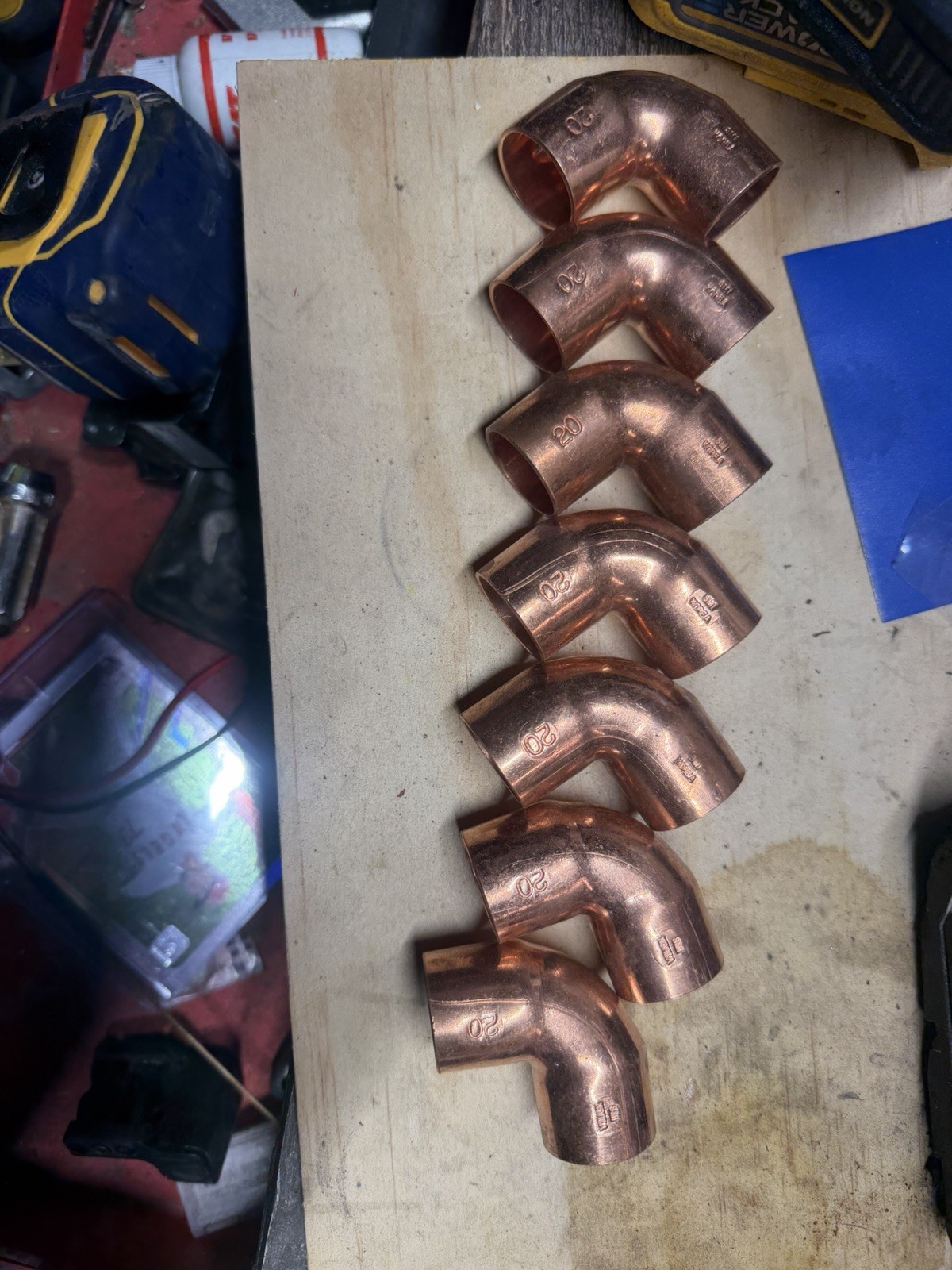 Lot Of 7 Copper Pipe 1in Elbow 90 Degrees