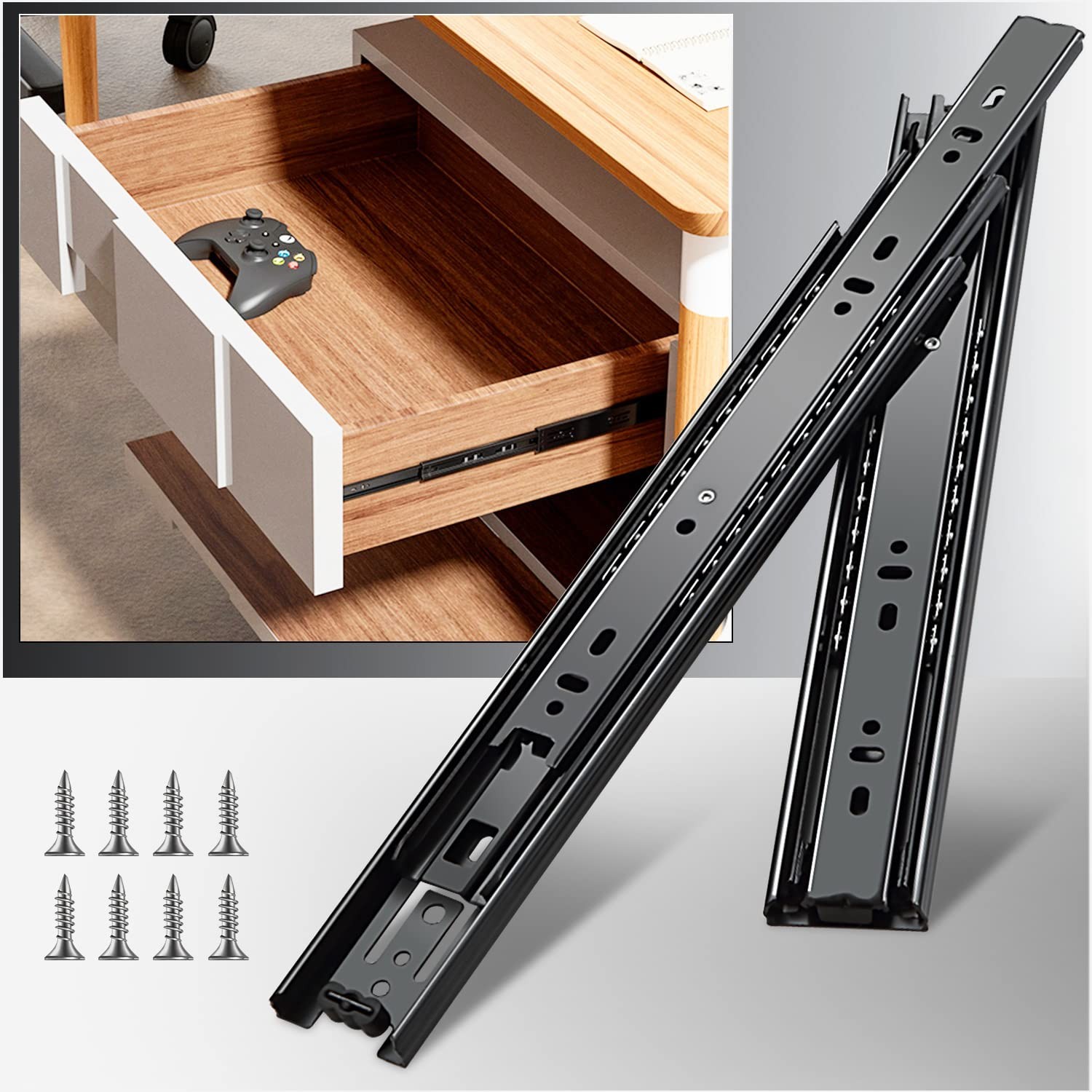 12 Inch, Ball Bearing Rails, Full Extension, Black
