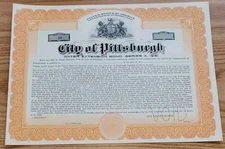 1916 City Of Pittsburgh Bond Water Extension Bond Pennsylvania Specimen