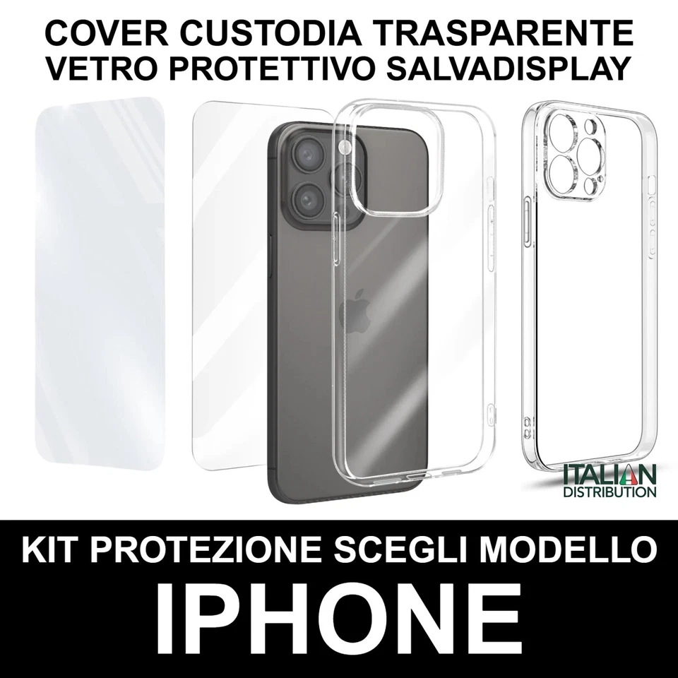 Custodia e Vetro per APPLE iPhone 16 15 14 13 12 11 X 8 PRO MAX PLUS MINI Cover - Immagine 3 di 4