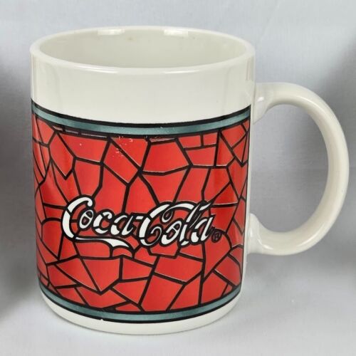 Gibson Housewares Coca-Cola Stained Glass 2 Bowls and 1 Mug 1996 VTG - Picture 2 of 13