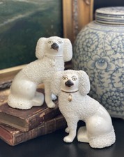 Splendid Rare 19C English Staffordshire Spaniel Royal Hunt Mantle Dog Pair 5.6