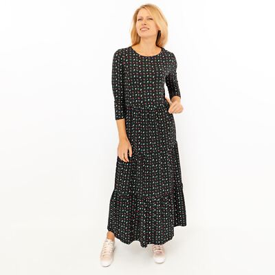 Seasalt Damen Midikleid schwarz Baumwolle Striche Jersey 3/4 Arm Stufen Rundhals