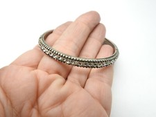 Clear Rhinestone Silver Tone Metal Bangle Bracelet Vintage