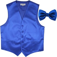 New formal men's tuxedo vest waistcoat bowtie horizontal stripes royal blue