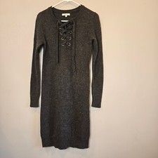 Madewell Dress Lace Up Wool Sweater Dress Womens XS Extra Small Gray Long Sleeve