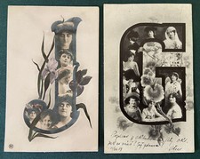 2 Art Noveau Initial RPPC Postcard Beautiful ...
