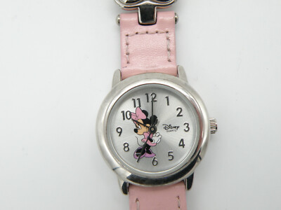 Disney Time Works Girls  MINNIE MOUSE Watch  Pink Band Leather & Hearts USED