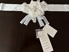 Mon Cheri Crystals Rhinestones Beads Applique Bridal Belt Wedding Tie Sash E