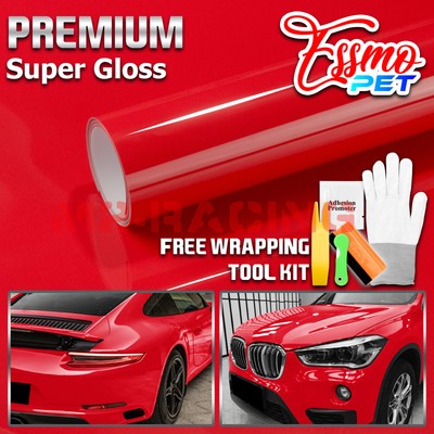 ESSMO PET Super Gloss Strawberry Red Vehicle Vinyl Wrap Decal Sheet Like Paint