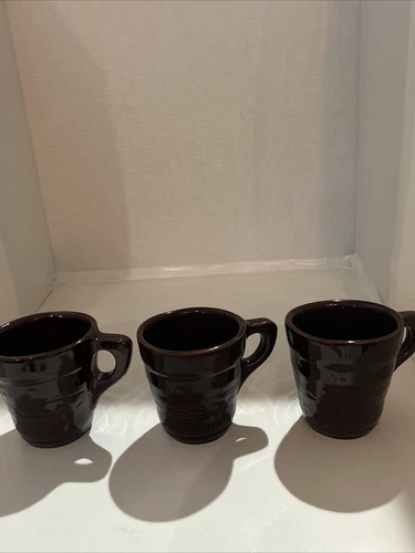 Vtg Marcrest Stoneware Daisy Dot Coffee Mugs Tea Cups Set of 3 Brown Glaze USA