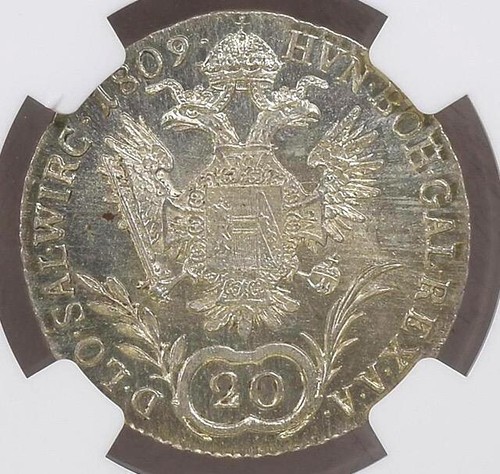 Austria 20 incrociatori 1809C NGC MS64+ UNC argento Praga zecca - Foto 2 di 4