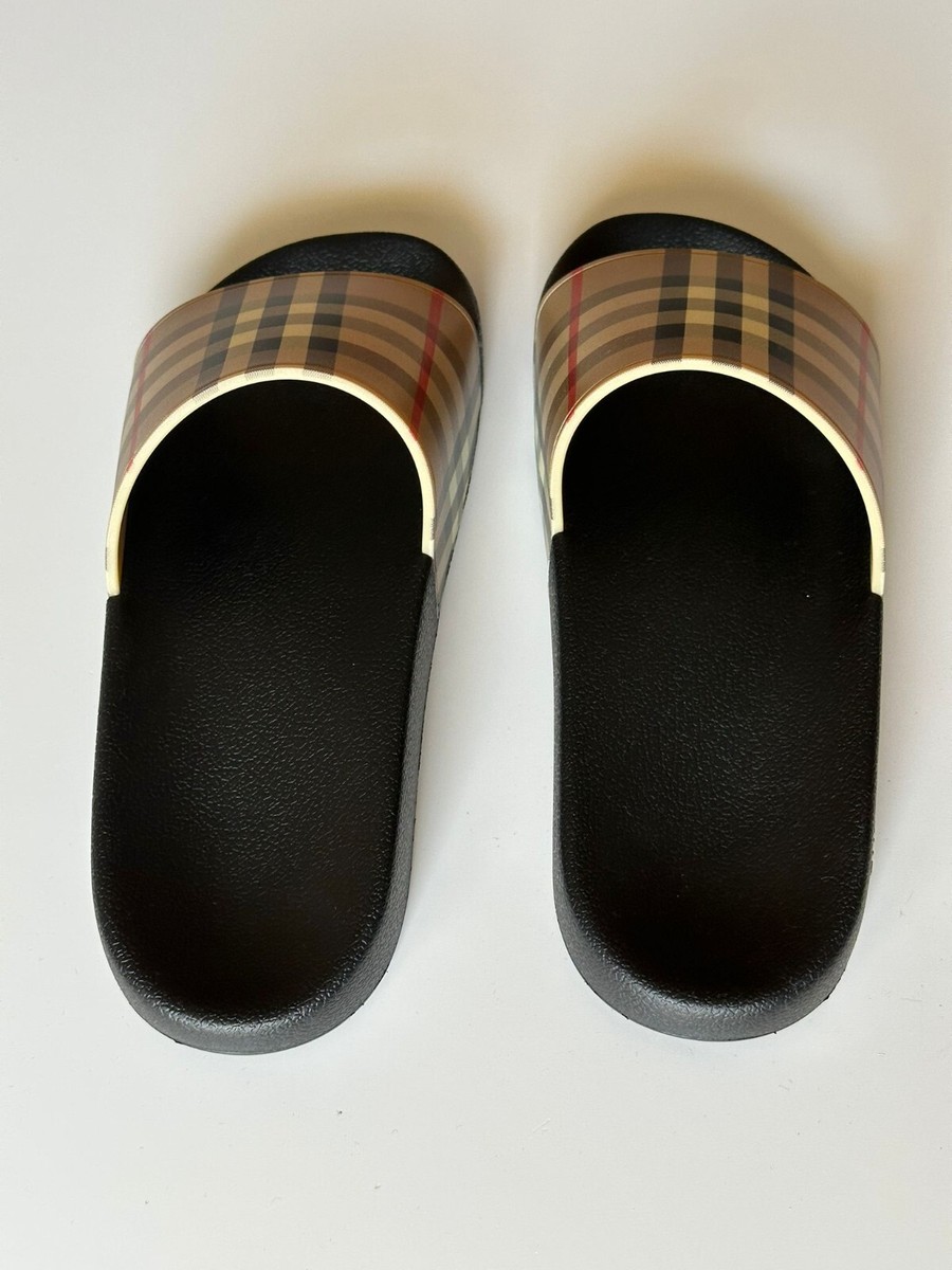 NIB Burberry Vintage Check Archive Beige Slide Sandals 10 US