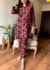 Muslim Designer Kurta Kurti Pant Kameez Multi colour Soft Silk Fabric Print