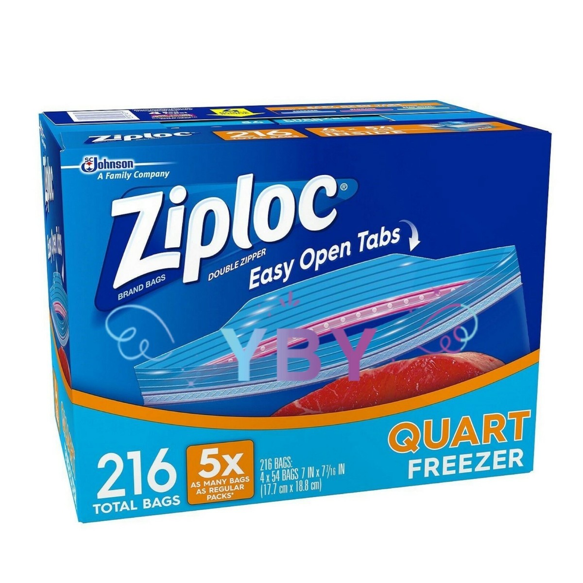 2 Packs Ziploc Quart Freezer Bags Heavy Duty Easy Open Tabs 216 CT
