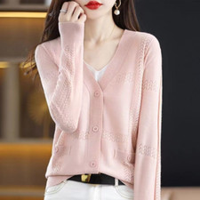 Women Knitted Sweater Jumper Cardigan V Neck Outwear Coat Casual Fashion