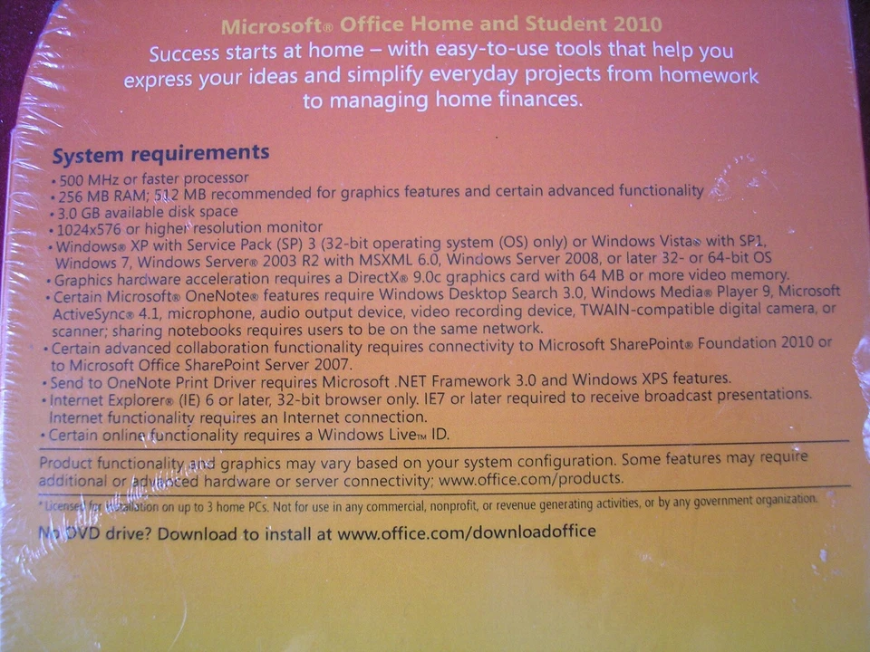 Microsoft Office 2010 Home and Student For 3 PCs Full Version =NEW SEALED BOX= - Image 4 of 4