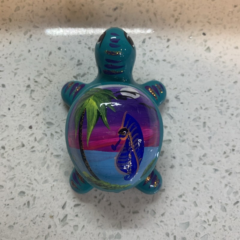 Mexico Talavera Teal Blue Turtle With Sea Scene Hand Painted Mexican Trinket Box
