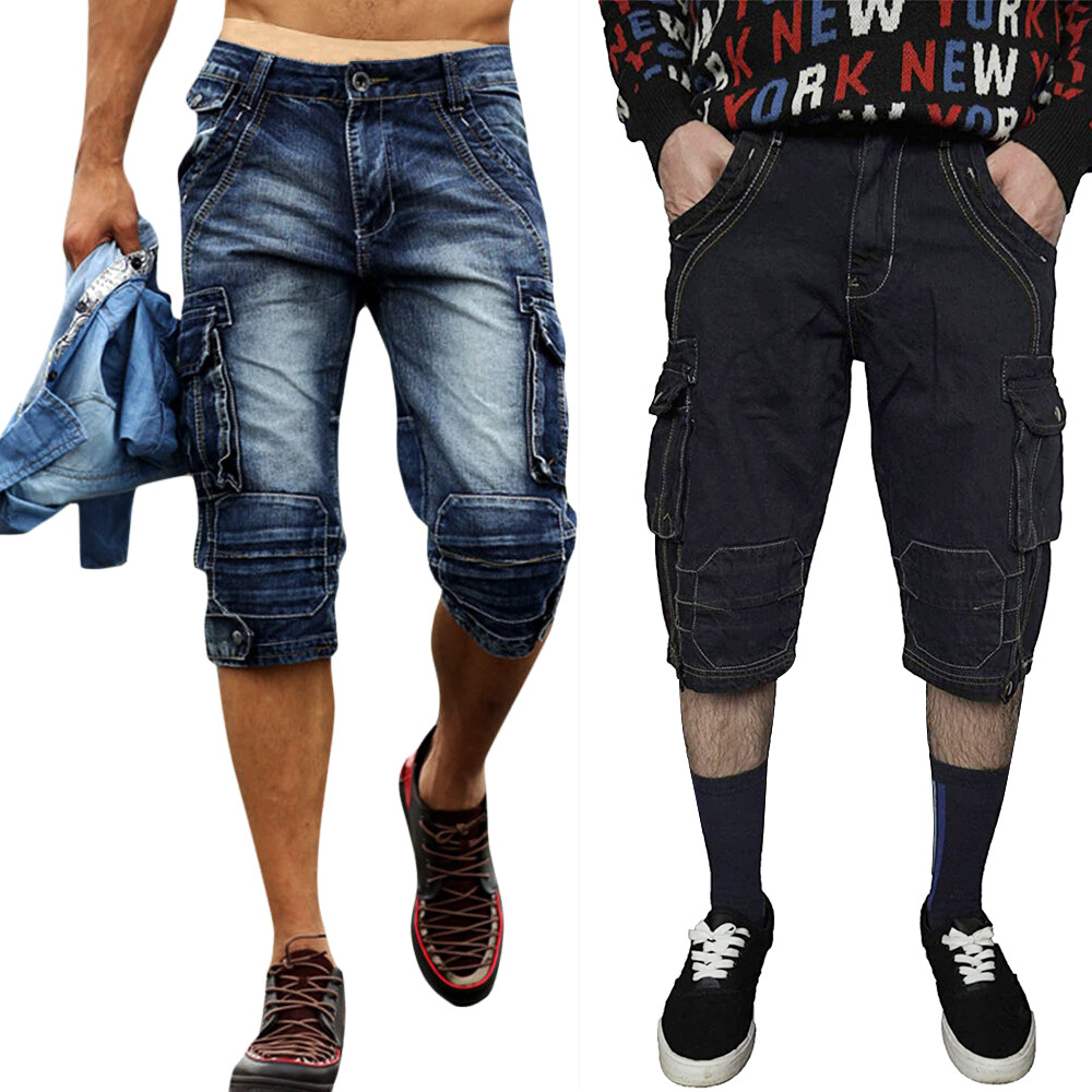 【BAON】Jans Bermuda Half Denim Pants Mens Casual Cargo Combat Summer Shorts Denim Jeans Half