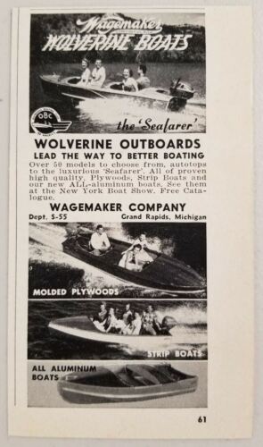 1955 Print Ad Wagemaker Wolverine Boats Strip,Plywoods,Aluminum Grand Rapids,MI - 第 1/1 張圖片