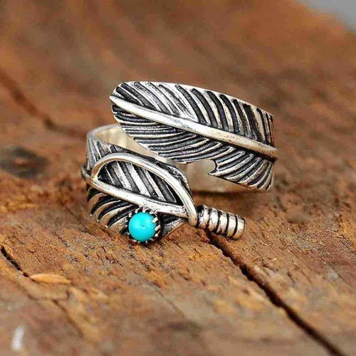 Navajo Indian Handmade Sterling Silver Turquoise Feather Nice Adjustable! N0B9 - Picture 6 of 12