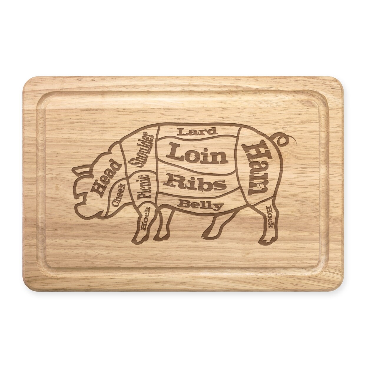 Cuts Of Meat Pork Pig Butchers Guide Rectangular Wooden Chopping Board BBQ Dad