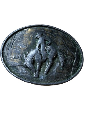  Vintage Belt Buckle Bucking Bronco Cowboy Brass Silver Tone 306 Imperfect
