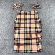 SHEIN Women’s Plaid Spaghetti Tie Strap Mini Dress Size L (8/10) Tan