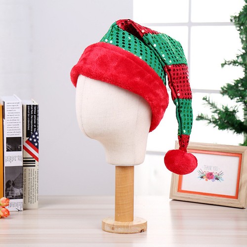 Deluxe Santa Hat Sequin Fancy Dress Xmas Accessory Santa Claus - Picture 3 of 10