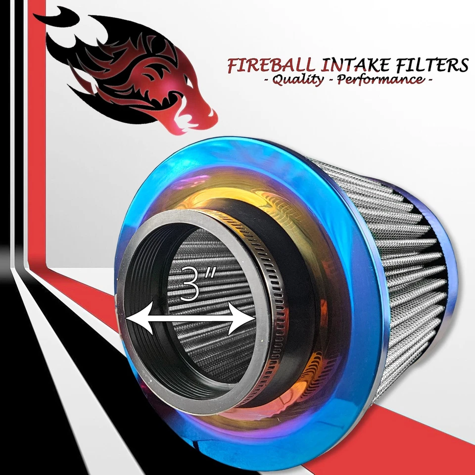 Kit de filtro de admisión de aire frío reutilizable de alto rendimiento de flujo de 3" plateado para Hyundai Foto 3 de 4