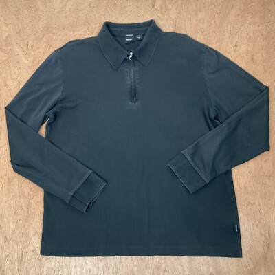 Hugo Boss shirt Mens Medium 1/4 Zip pullover Long Sleeve BLACK