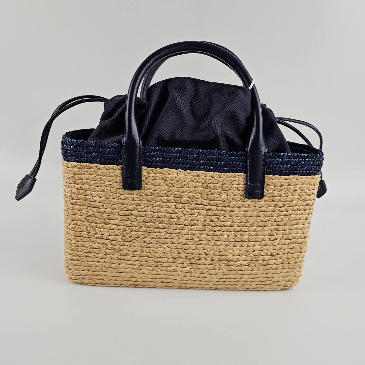 ROGER VIVIER Viv Skate Strass Buckle Small Raffia Blue Tote