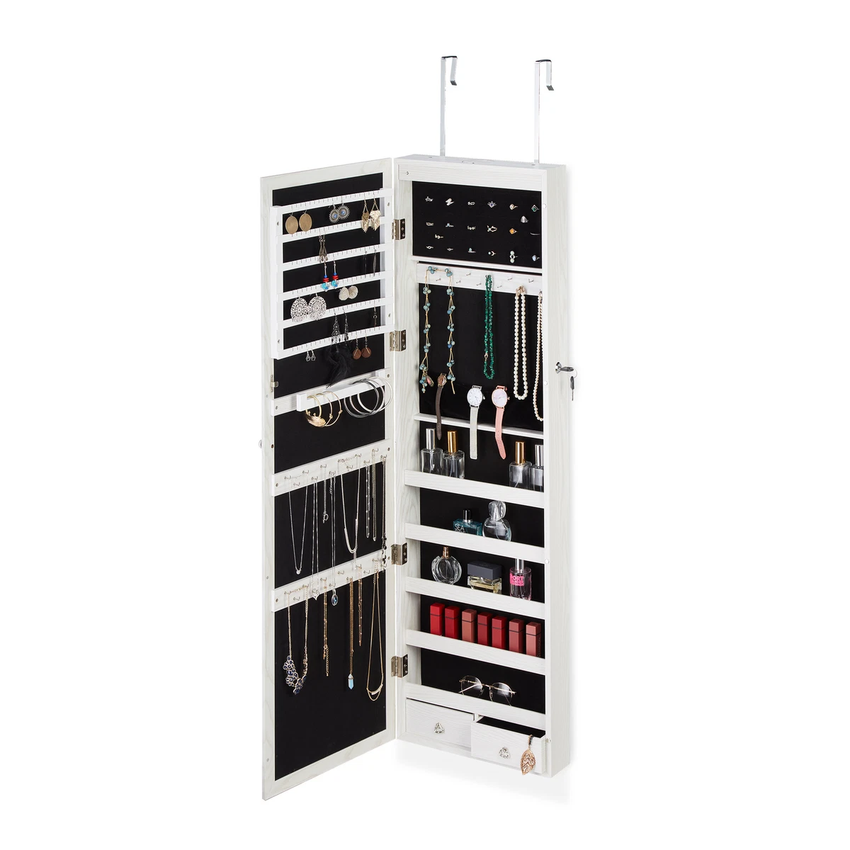 Large Jewellery Case Lock Key Full Body Mirror LED Light Wall
