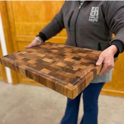 Handcrafted Walnut End Grain Cutting Board For Kitchen, Chopping Butcher Block