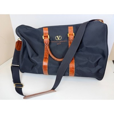 Valentino Garavani Sport Duffle Bag Black Nylon Croc Embossed