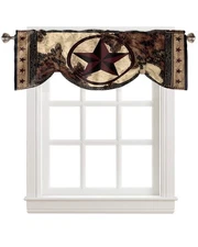 Tie Up Valance for Windows Western Texas Star Kitchen Curtains Valances Rod P...