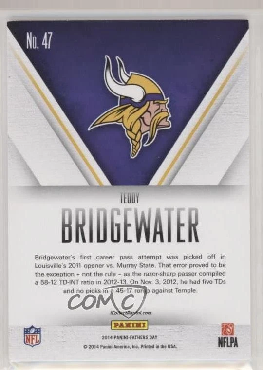 2014 Panini Father's Day Thick Stock Teddy Bridgewater #47 Rookie RC - Image 2 of 2