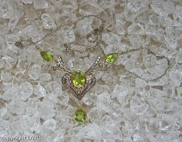 Collier mit Peridot Diamanten 18 Kt. 750 Weiss Gold Hals kette 41 cm - Bild 4 von 4