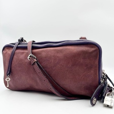 Dolce Gabbana Purple Leather Studded Key Lock Logo Shoulder Bag Auth