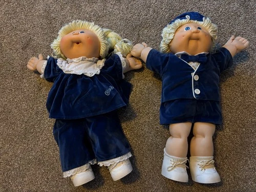 Vintage Cabbage Patch Kids Limited Edition Boy&Girl Twins 1985 Dark Blue Outfits
